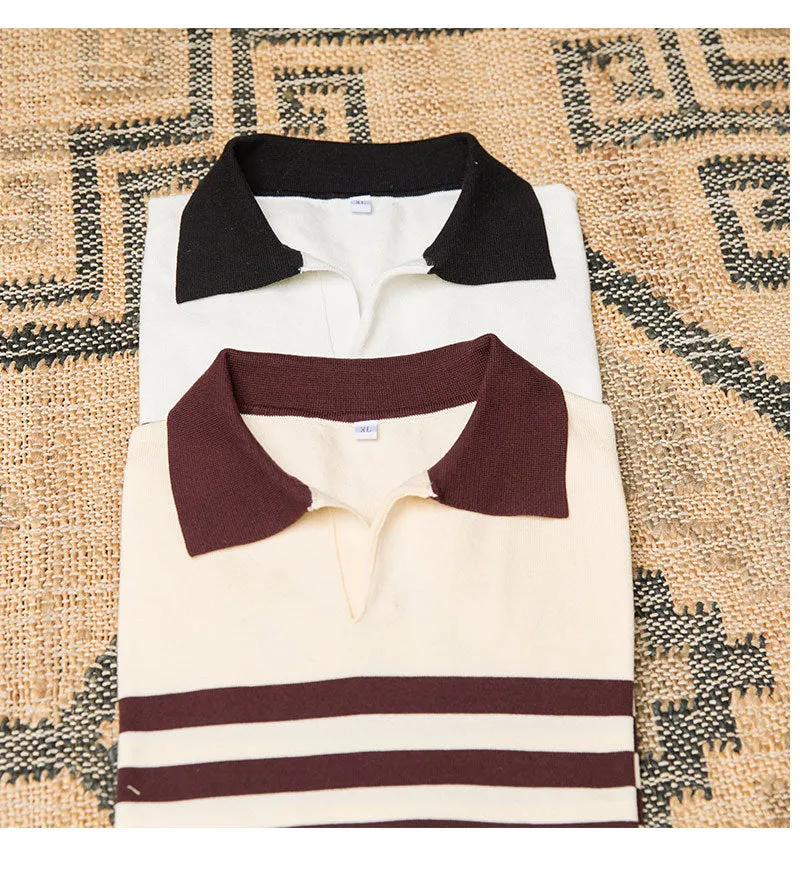 Lapel Lyocell Short Sleeve Fashion Breathable Stripes Polo Shirt