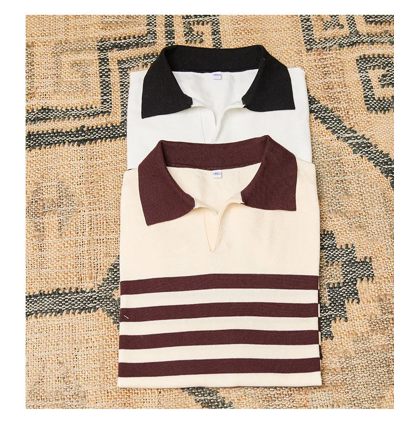 Lapel Lyocell Short Sleeve Fashion Breathable Stripes Polo Shirt