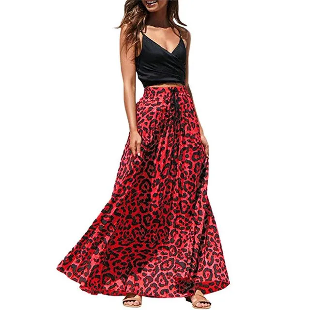 Leopard High Waist Office Long Skirt