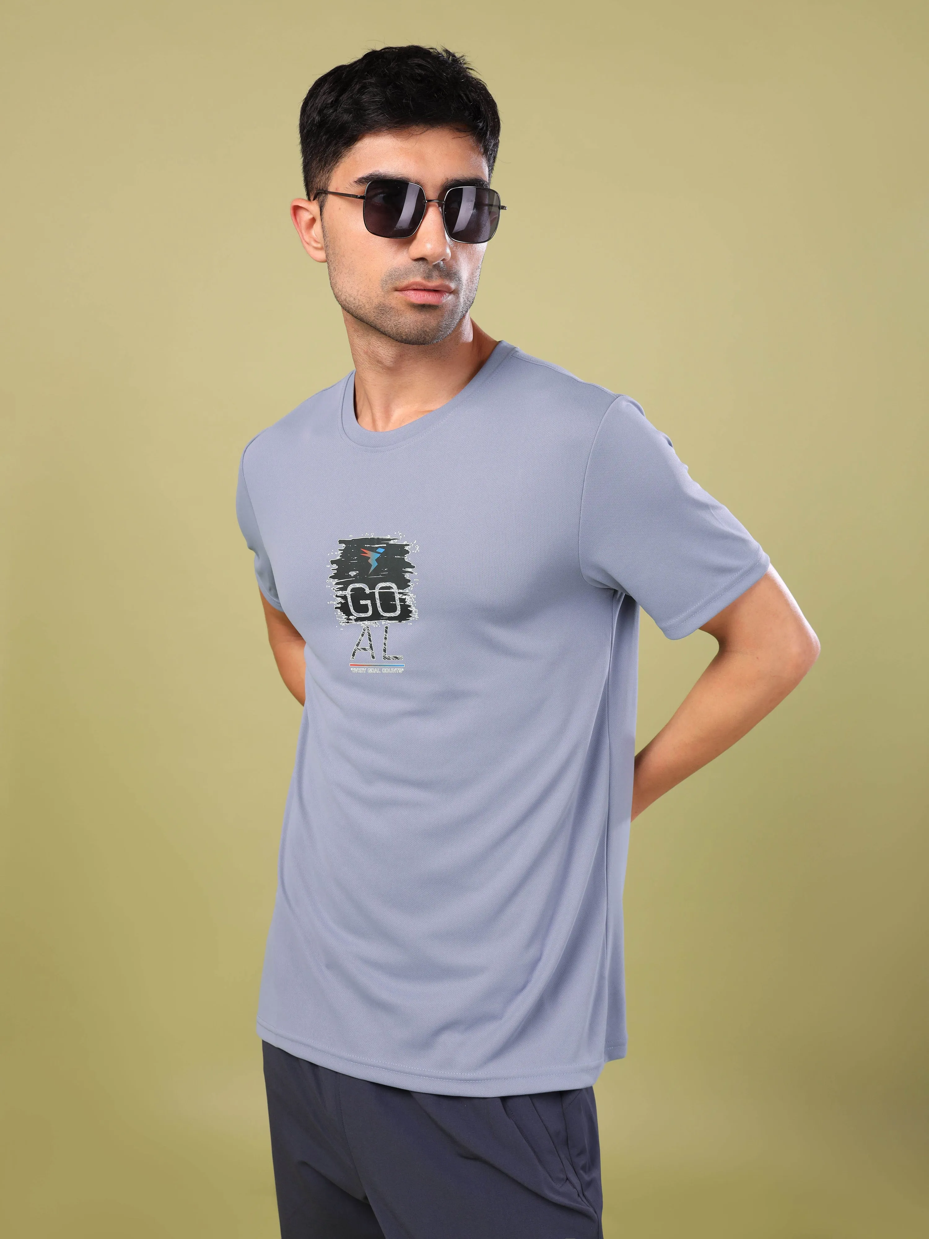 Men Printed Slim Fit Round Neck T-shirt with TECHNO COOL 