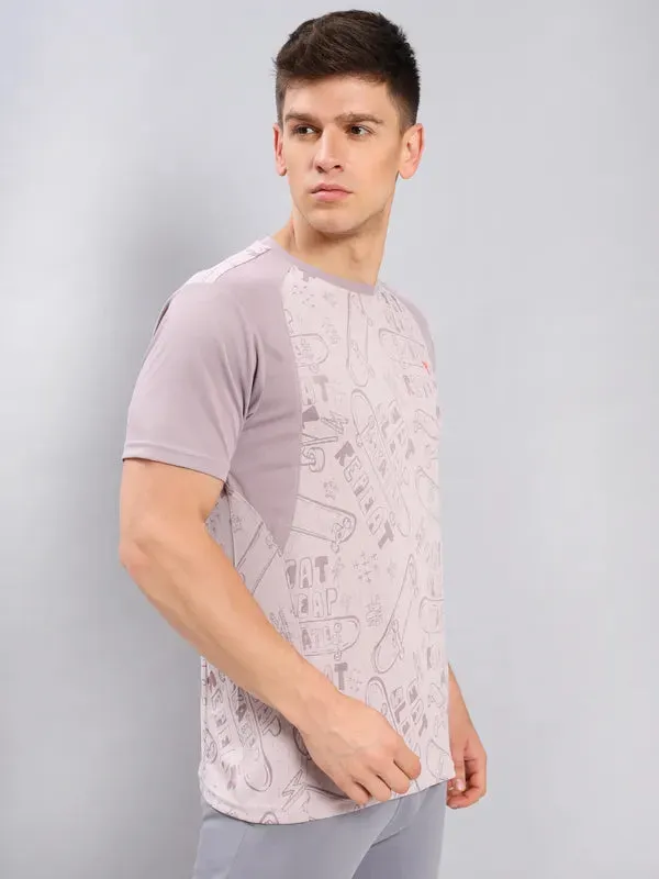 Men Self Design Slim Fit Crew Neck T-shirt with DOUBLE COOL