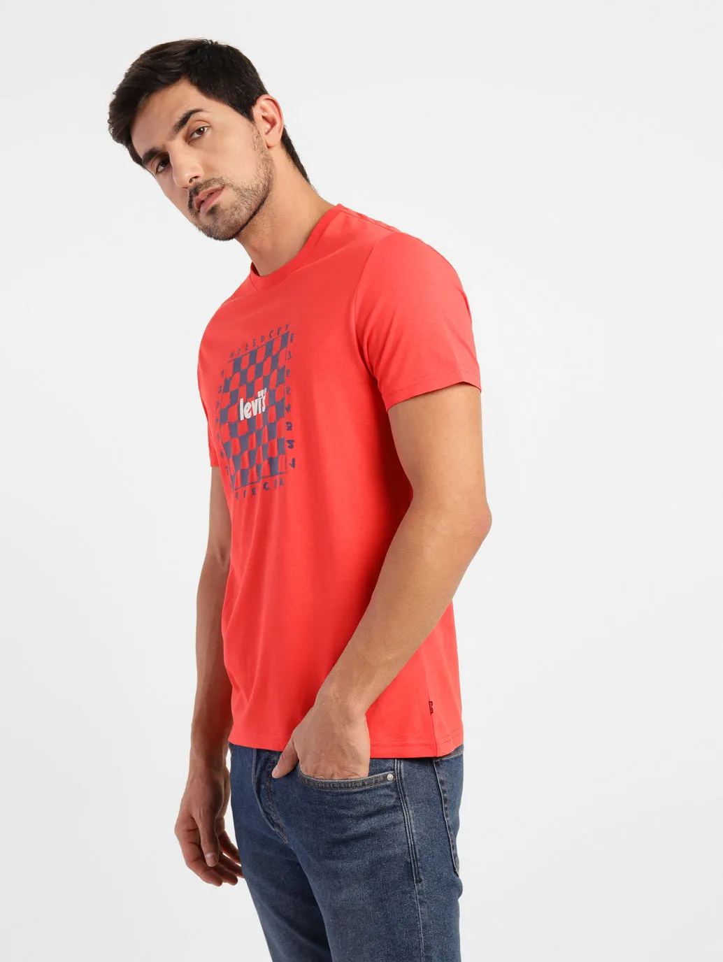 Men's Graphic Print Slim Fit T-shirt Red