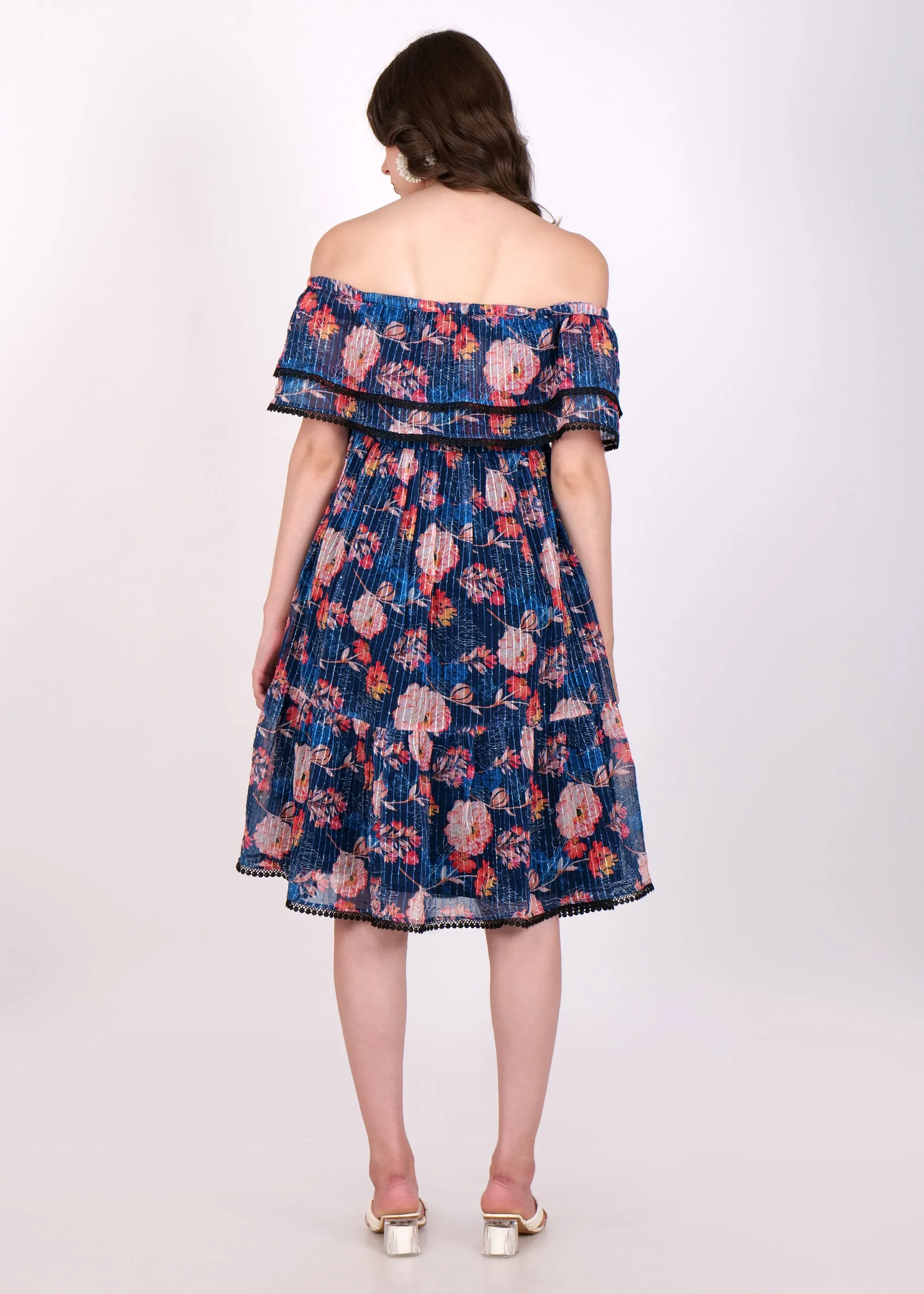 Midnight Blossom Off-Shoulder Dress