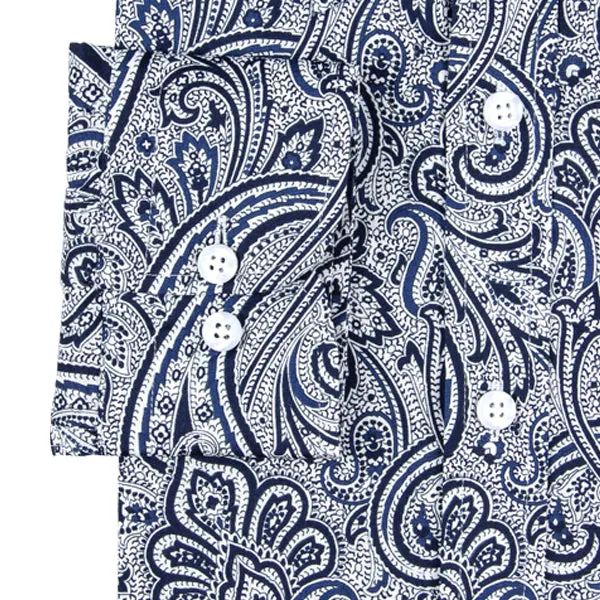 Navy Blue Paisley Print Men's Shirt