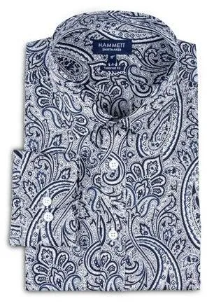 Navy Blue Paisley Print Men's Shirt