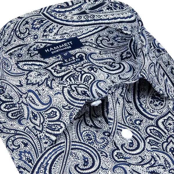 Navy Blue Paisley Print Men's Shirt