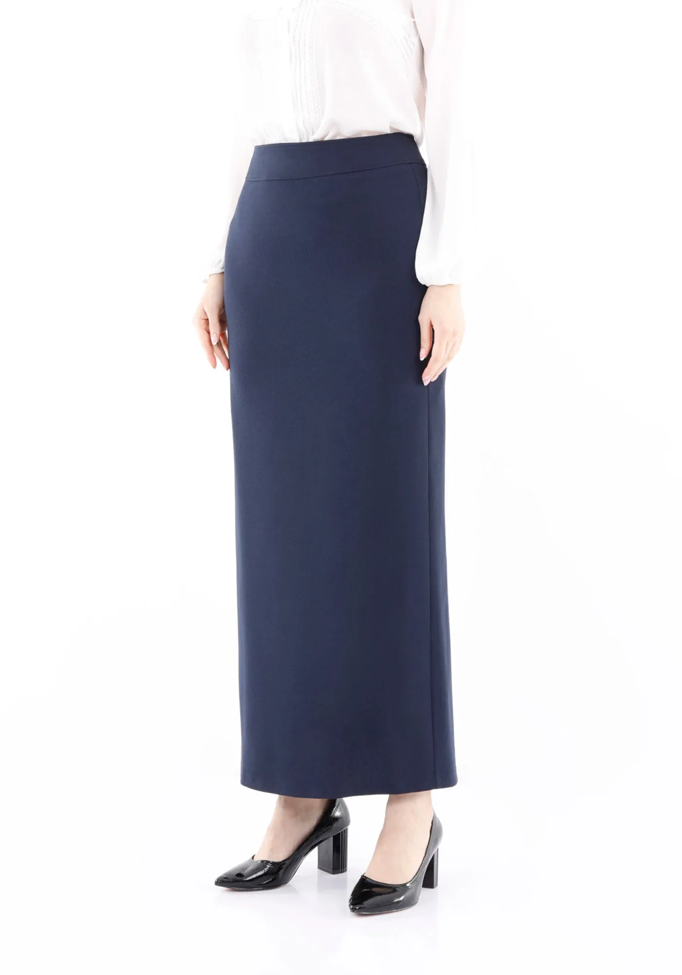 Navy Maxi Back Slit Pencil Skirt