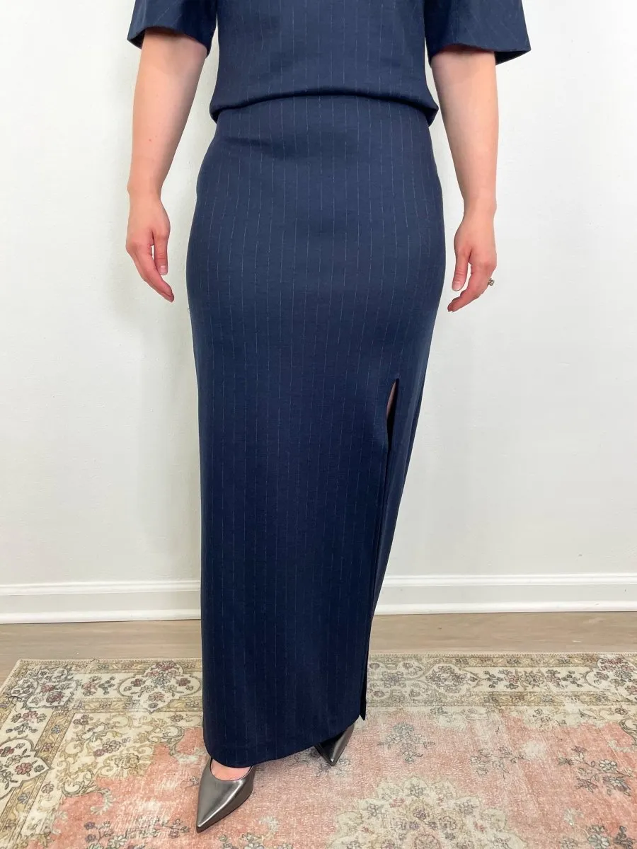 Newton Stripe Maxi Pencil Skirt in Navy Melange