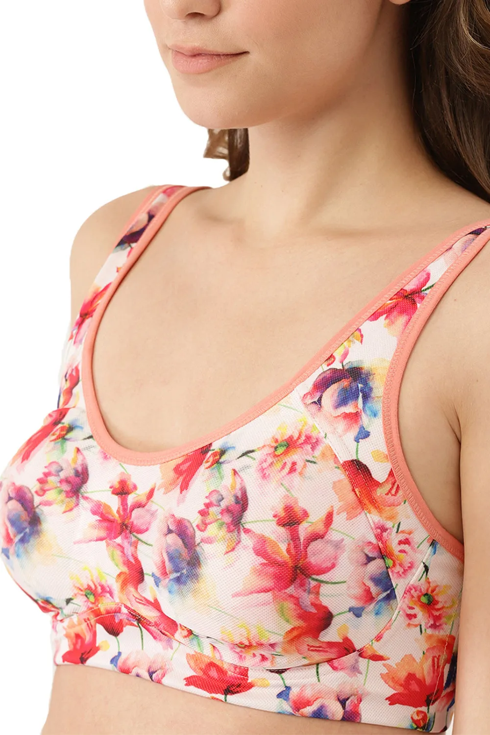 Organic Cotton Antimicrobial Full coverage support bra-ISB110- Peach Print-