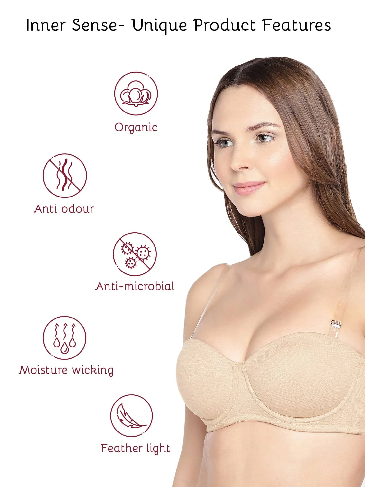 Organic Cotton  Antimicrobial Padded Strapless Bra-ISB102-Skin-