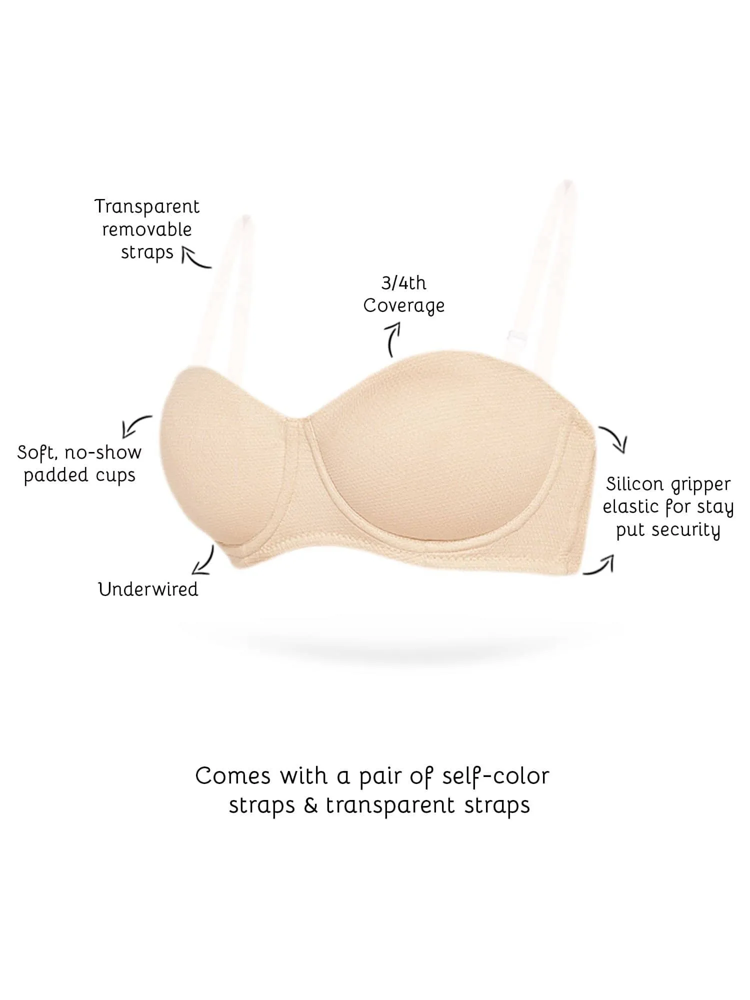 Organic Cotton  Antimicrobial Padded Strapless Bra-ISB102-Skin-