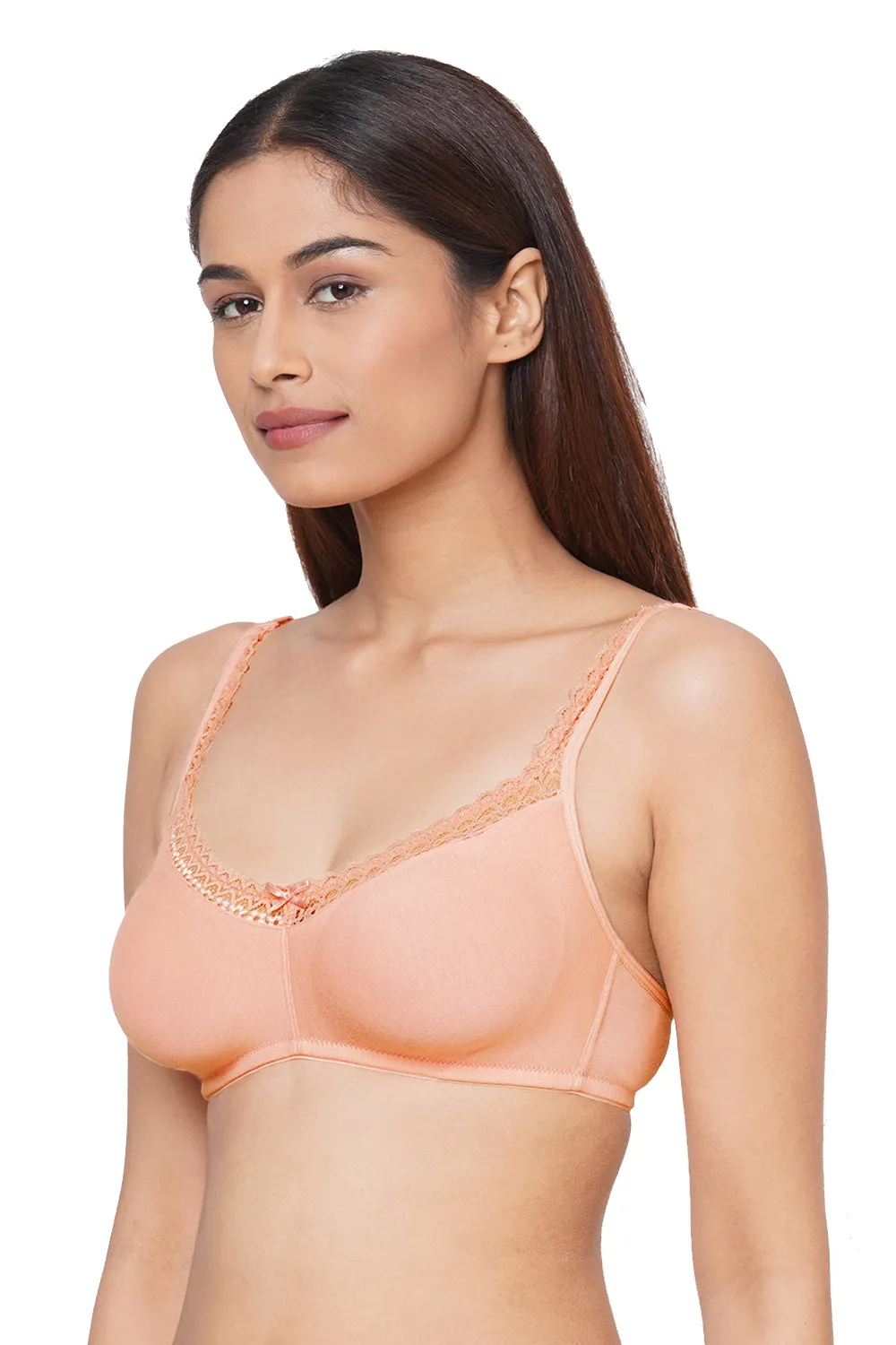 Organic Cotton Antimicrobial Soft Laced Bra-ISB017-Peachy Pink-