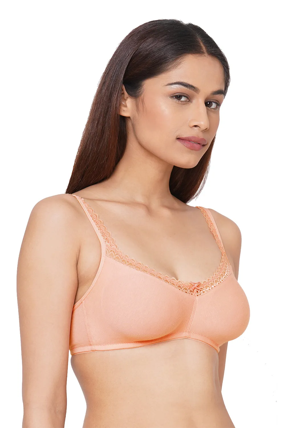 Organic Cotton Antimicrobial Soft Laced Bra-ISB017-Peachy Pink-