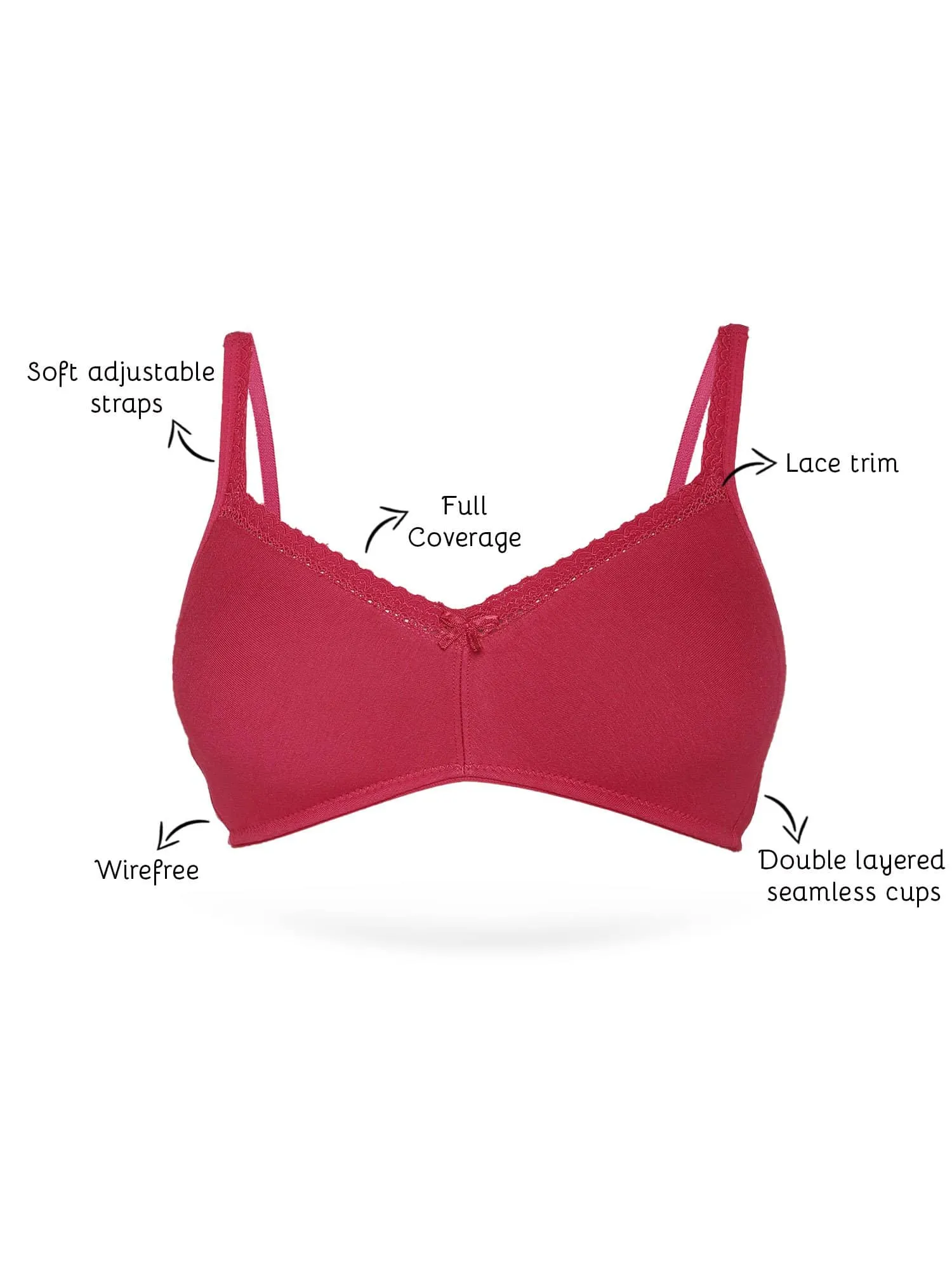 Organic Cotton Antimicrobial Soft Laced Bra (Pack of 3)-ISB017-Peach_Maroon_Maroon-