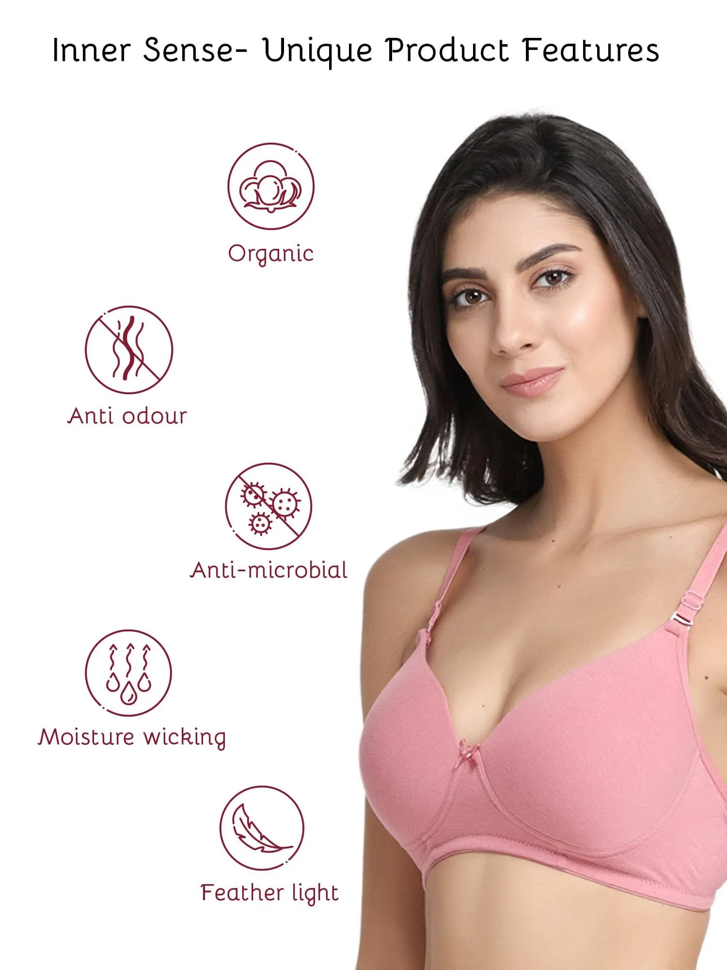 Organic Cotton  Antimicrobial Wire-free Padded Bra (Pack of 2)-ISB068-Mauve_Bright Pink-