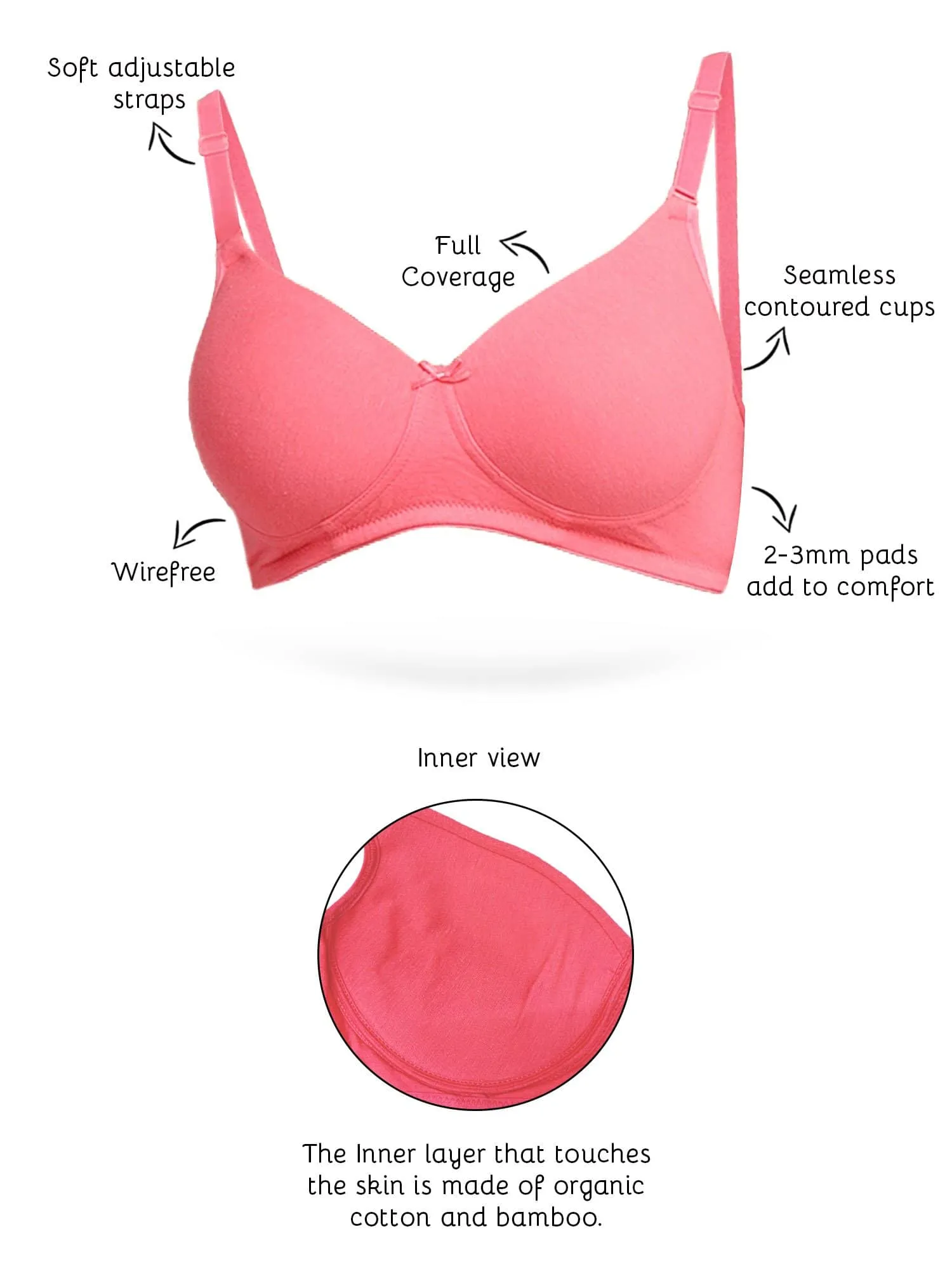 Organic Cotton  Antimicrobial Wire-free Padded Bra (Pack of 2)-ISB068-Mauve_Bright Pink-