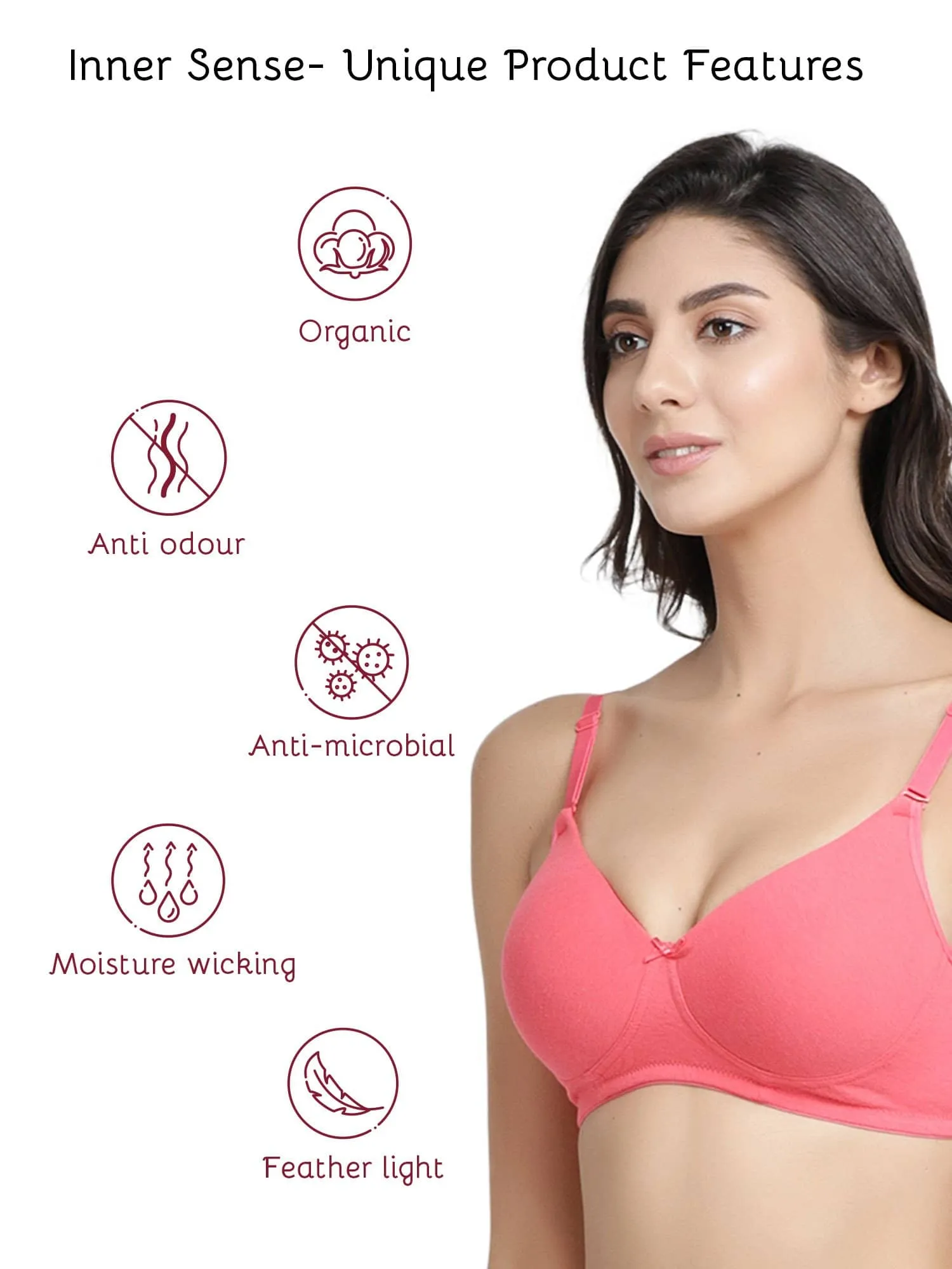 Organic Cotton  Antimicrobial Wire-free Padded Bra (Pack of 2)-ISB068-Mauve_Bright Pink-