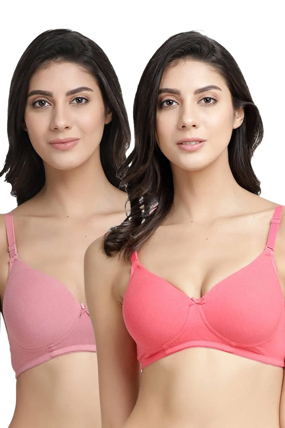 Organic Cotton  Antimicrobial Wire-free Padded Bra (Pack of 2)-ISB068-Mauve_Bright Pink-