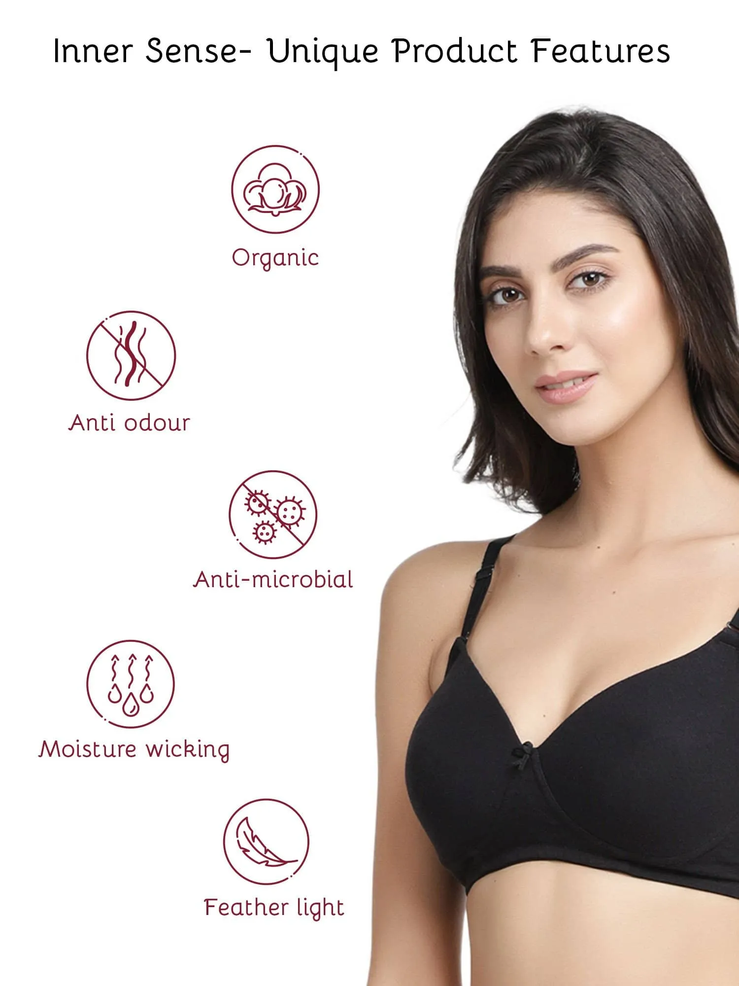 Organic Cotton  Antimicrobial Wire-free Padded Bra (Pack of 3)-ISB068-Black_Black_J.Print-