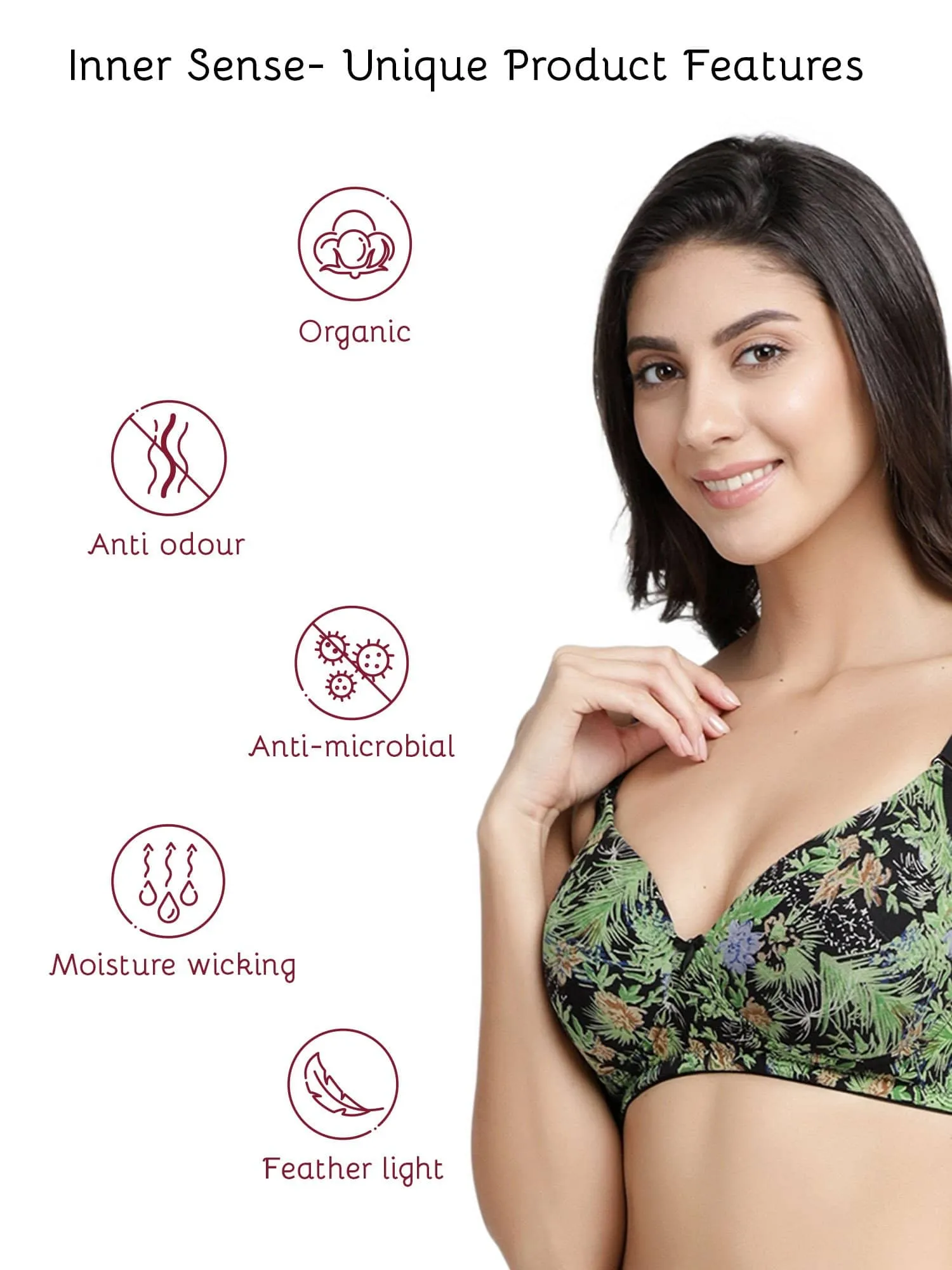 Organic Cotton  Antimicrobial Wire-free Padded Bra (Pack of 3)-ISB068-Black_Black_J.Print-