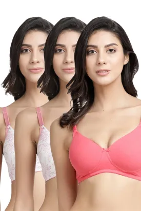 Organic Cotton  Antimicrobial Wire-free Padded Bra (Pack of 3)-ISB068-Coral Pink_Coral Pink_B.Pink-