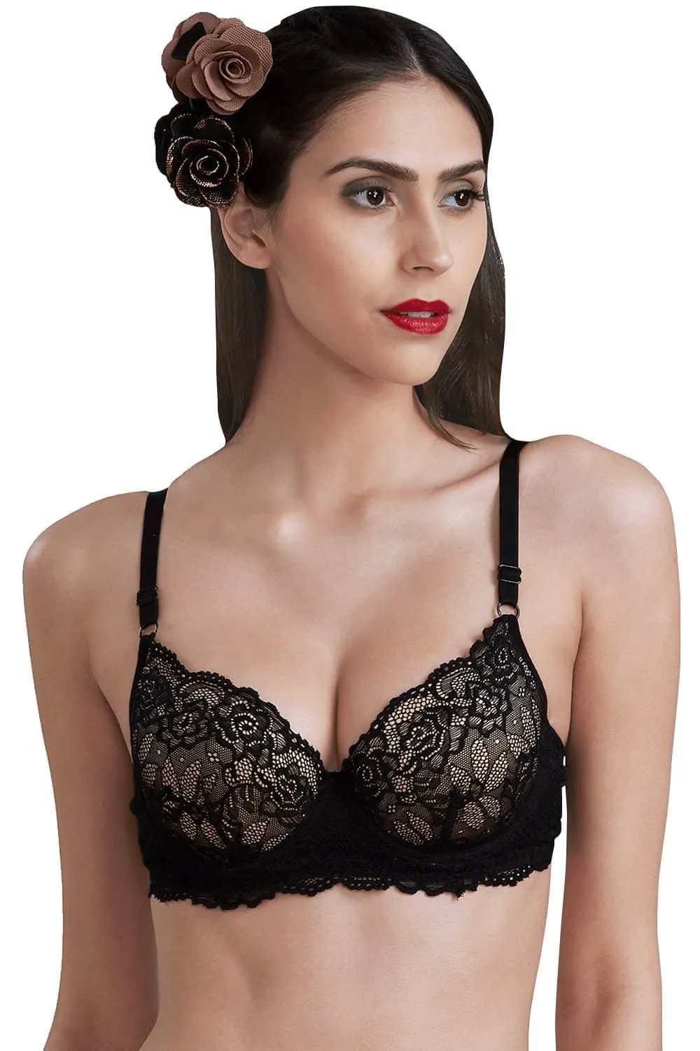 Organic Cotton  Padded Underwired Lace Bra-ISB047-