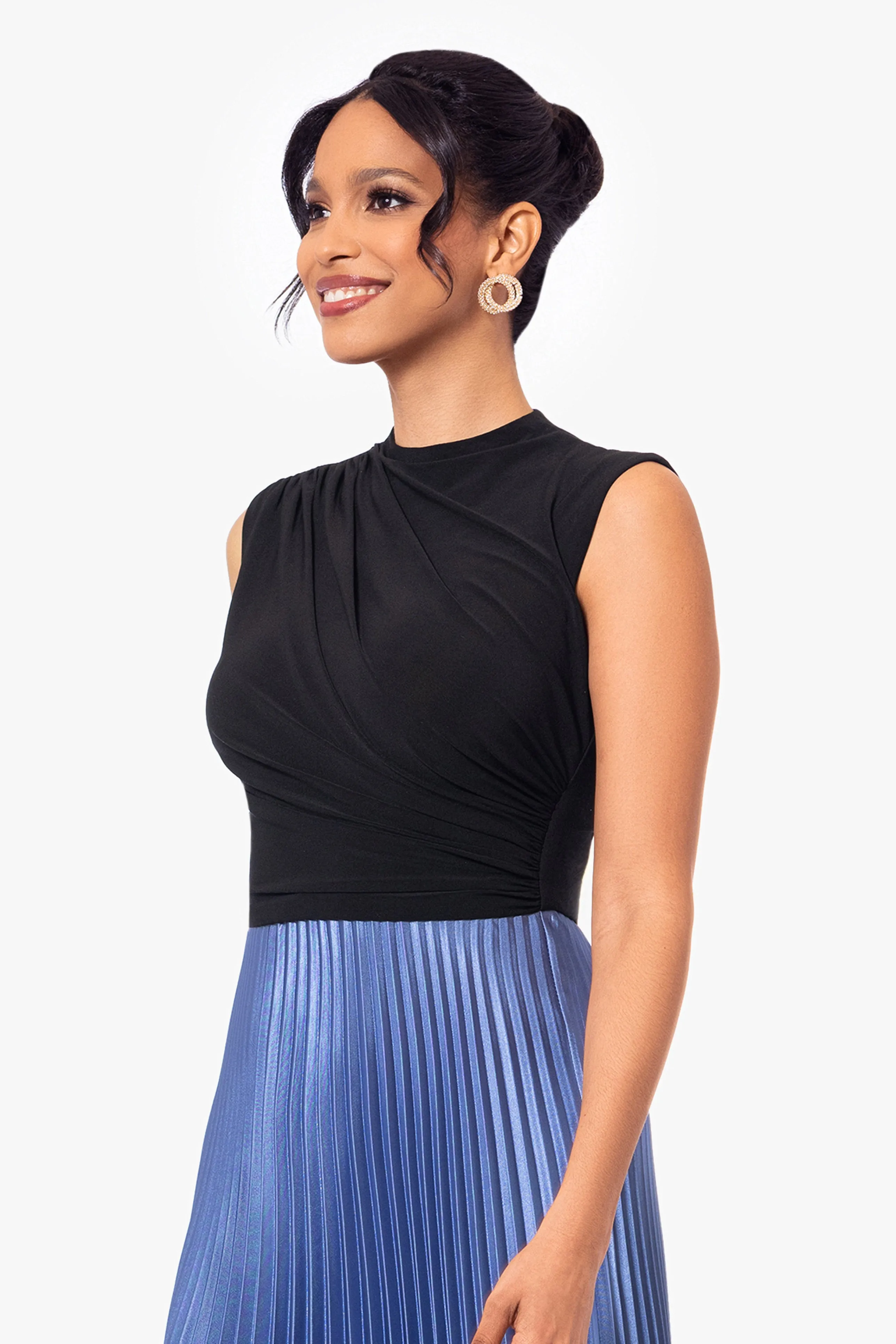 Petite "Katrina" Long Jersey Knit Pleated Skirt Dress