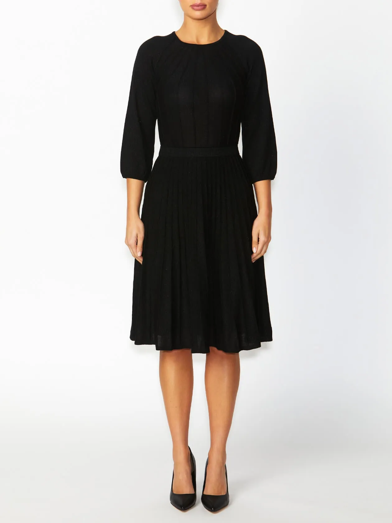 Pia Black Pleated Knit Dress