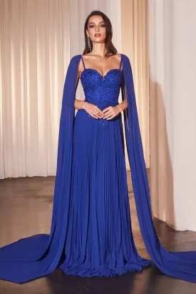 PLEATED A-LINE GOWN WITH CAPE SLEEVES CDCJ937