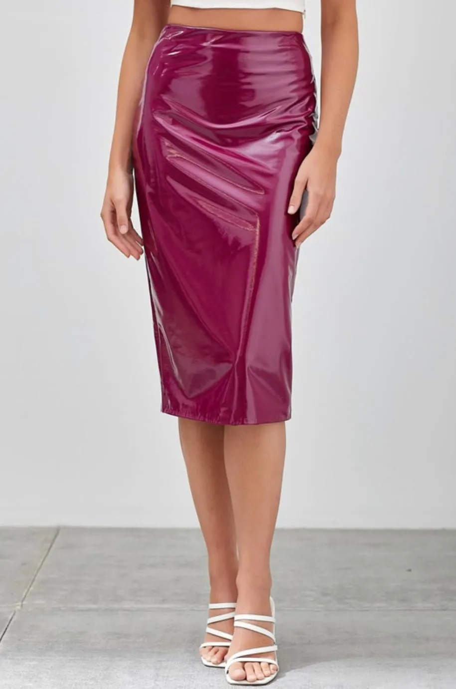 Pleather knee length pencil skirt