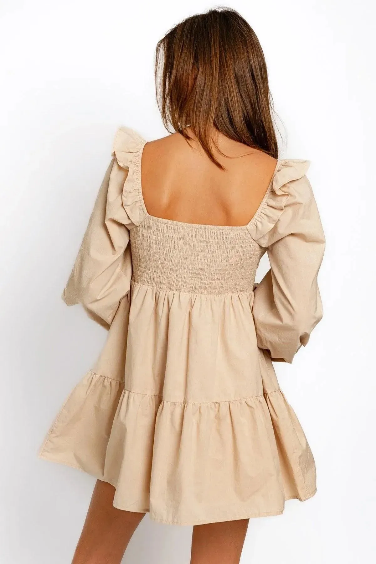 Puff Long Sleeve Ruffle Shoulder Babydoll Mini Dress