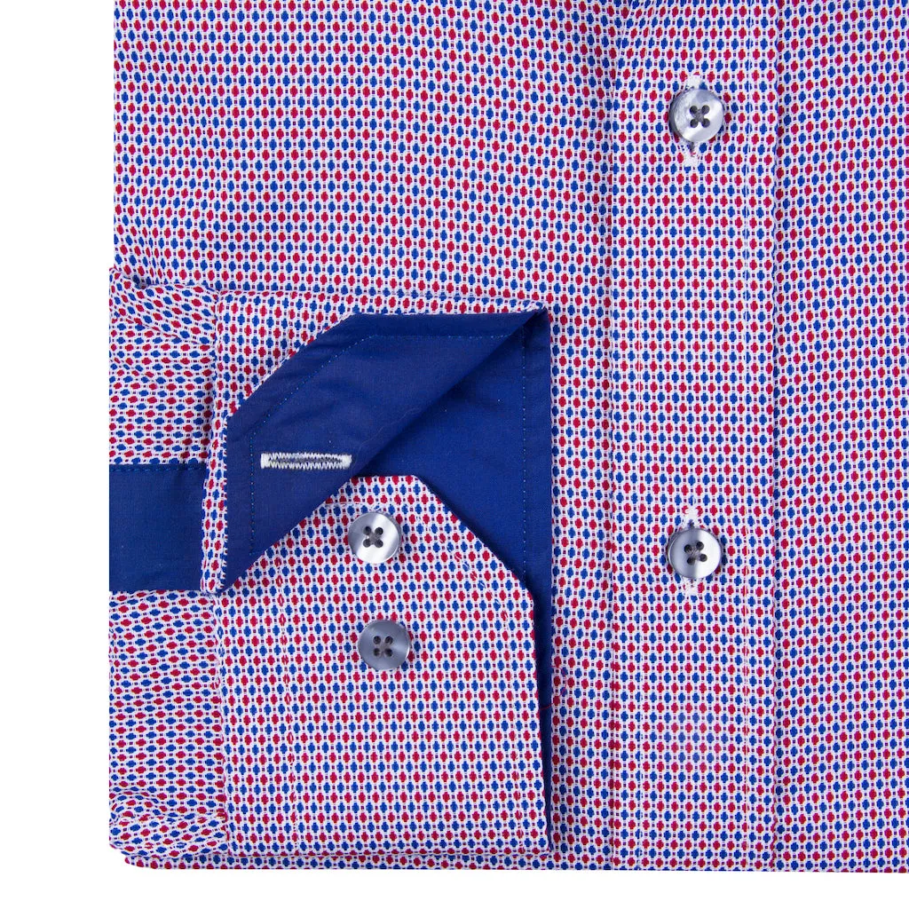 Red & Blue Micro Weave Design Smart Casual Men's Shirt