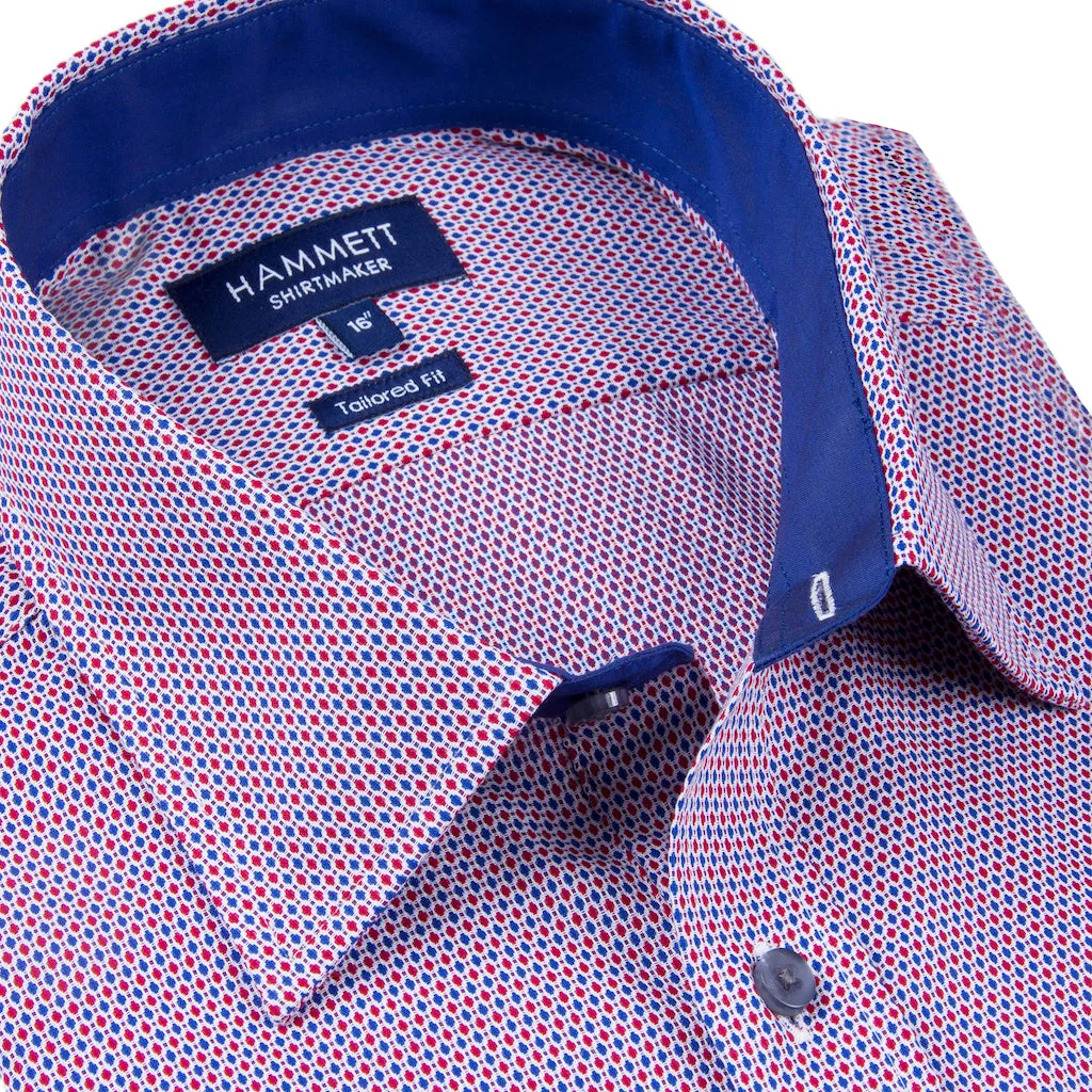 Red & Blue Micro Weave Design Smart Casual Men's Shirt