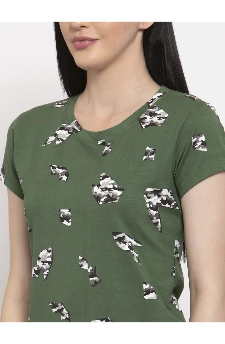 Round Neck T-Shirt Organic Cotton All Over Print - Camo Green