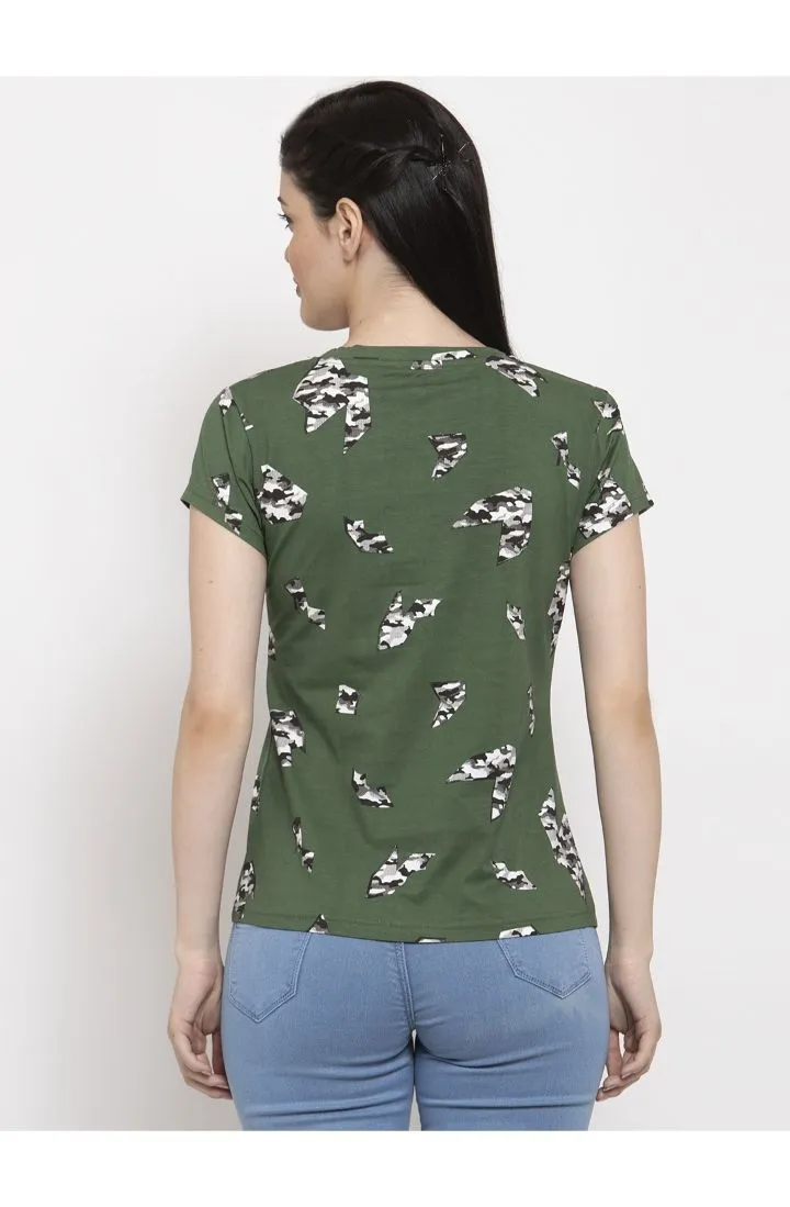 Round Neck T-Shirt Organic Cotton All Over Print - Camo Green