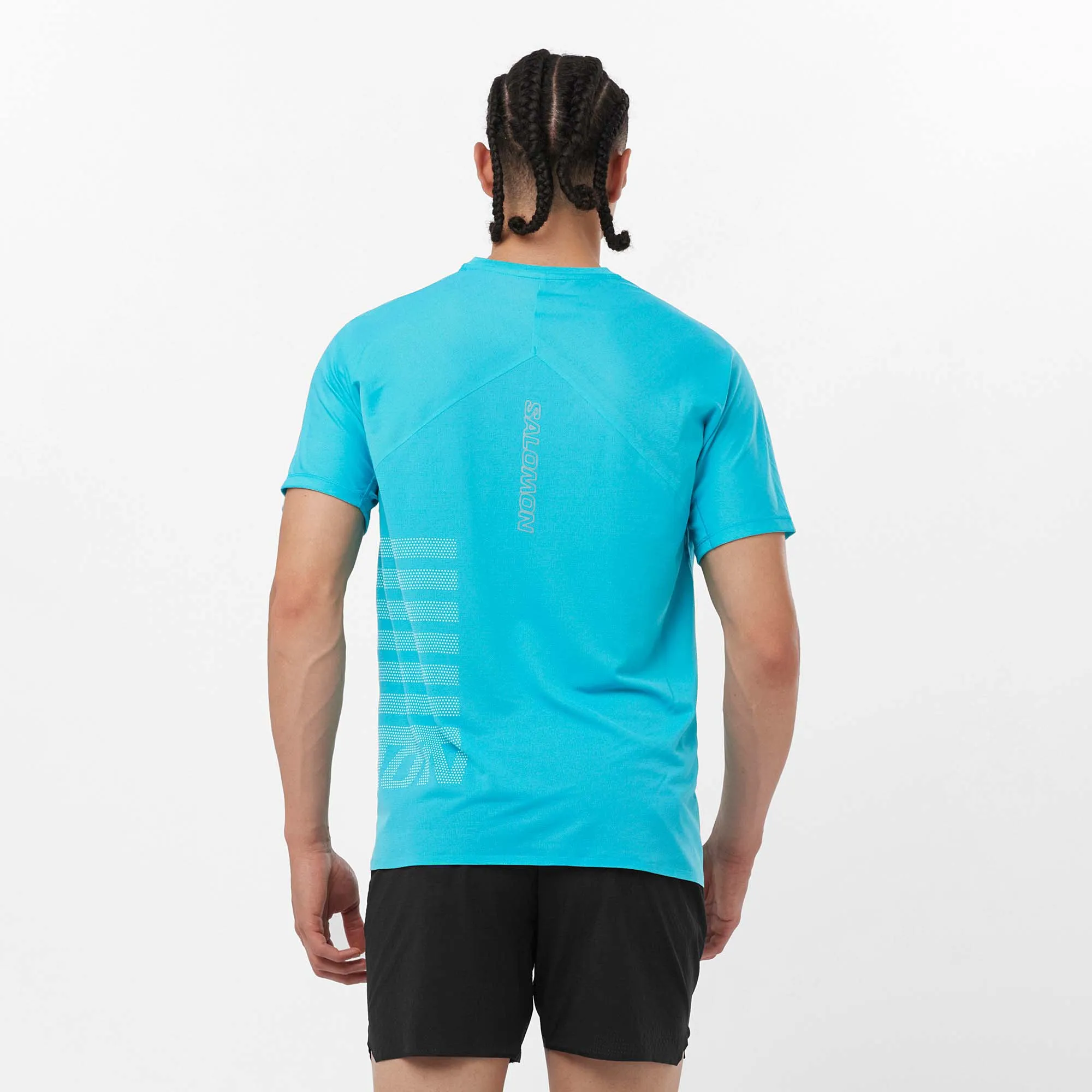 Salomon | Men's Sense Aero GFX Short Sleeve T-Shirt - Peacock Blue/White