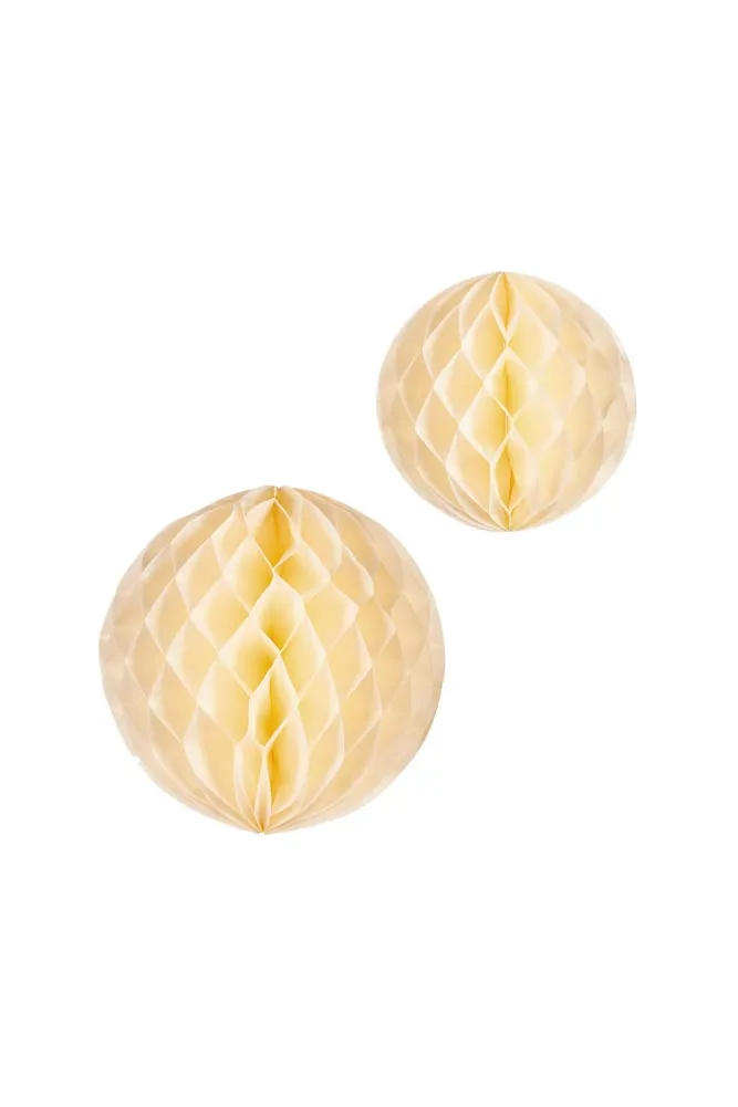 Set Of 2 Ivory Honeycomb Ball Decorations