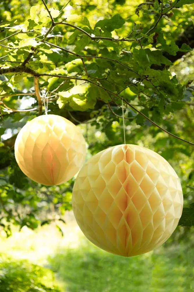 Set Of 2 Ivory Honeycomb Ball Decorations