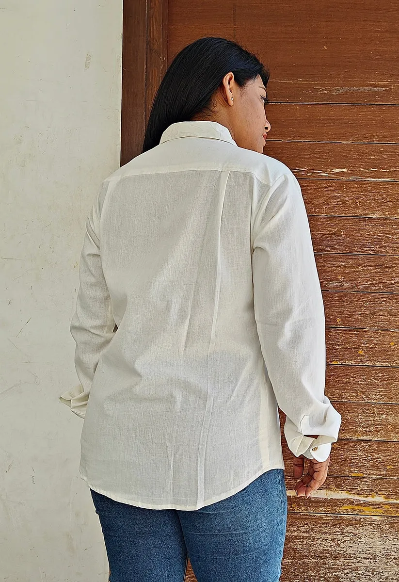 Set of Two White Linen Shirt and Black Handwoven Pencil Skirt