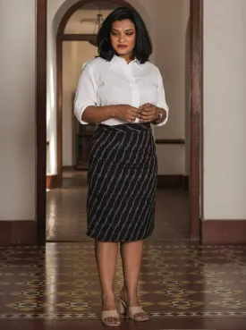 Set of Two White Linen Shirt and Black Handwoven Pencil Skirt