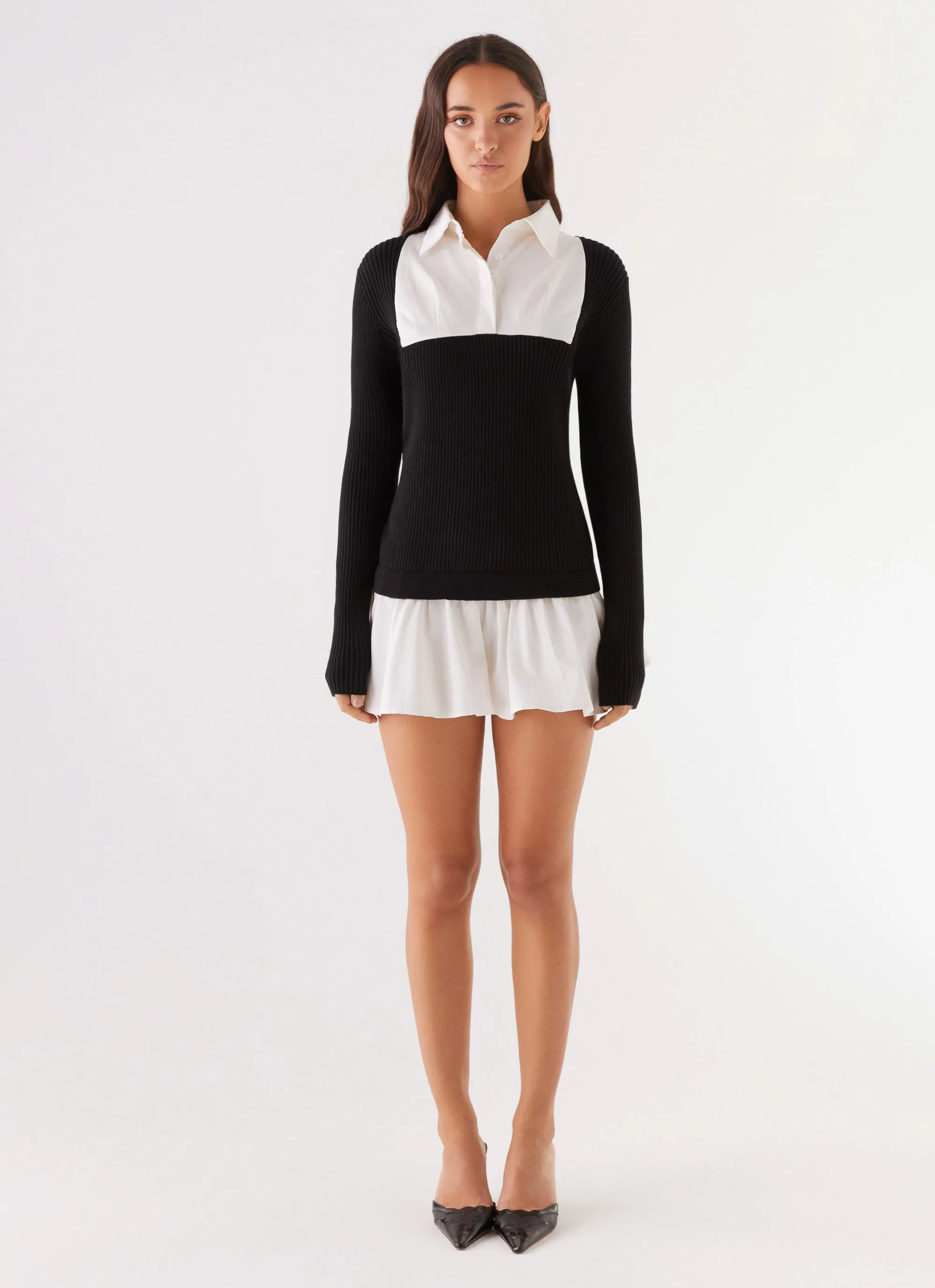 Somerville Knitted Shirt Dress - Black/White