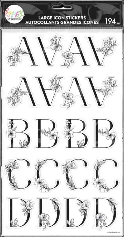 Sophisticated Florals Black Alphabet Stickers