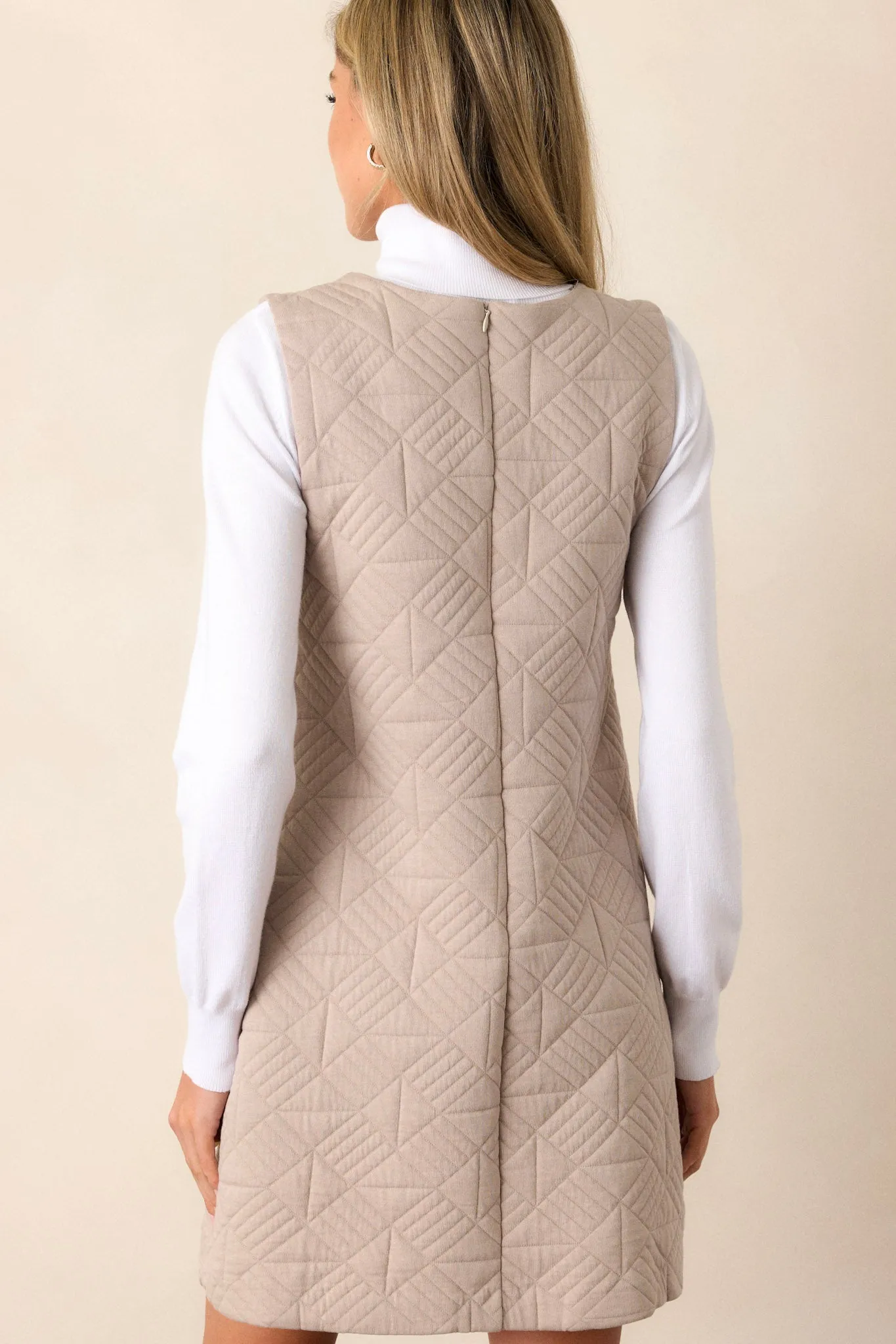 Sophisticated Stunner Taupe Quilted Mini Dress