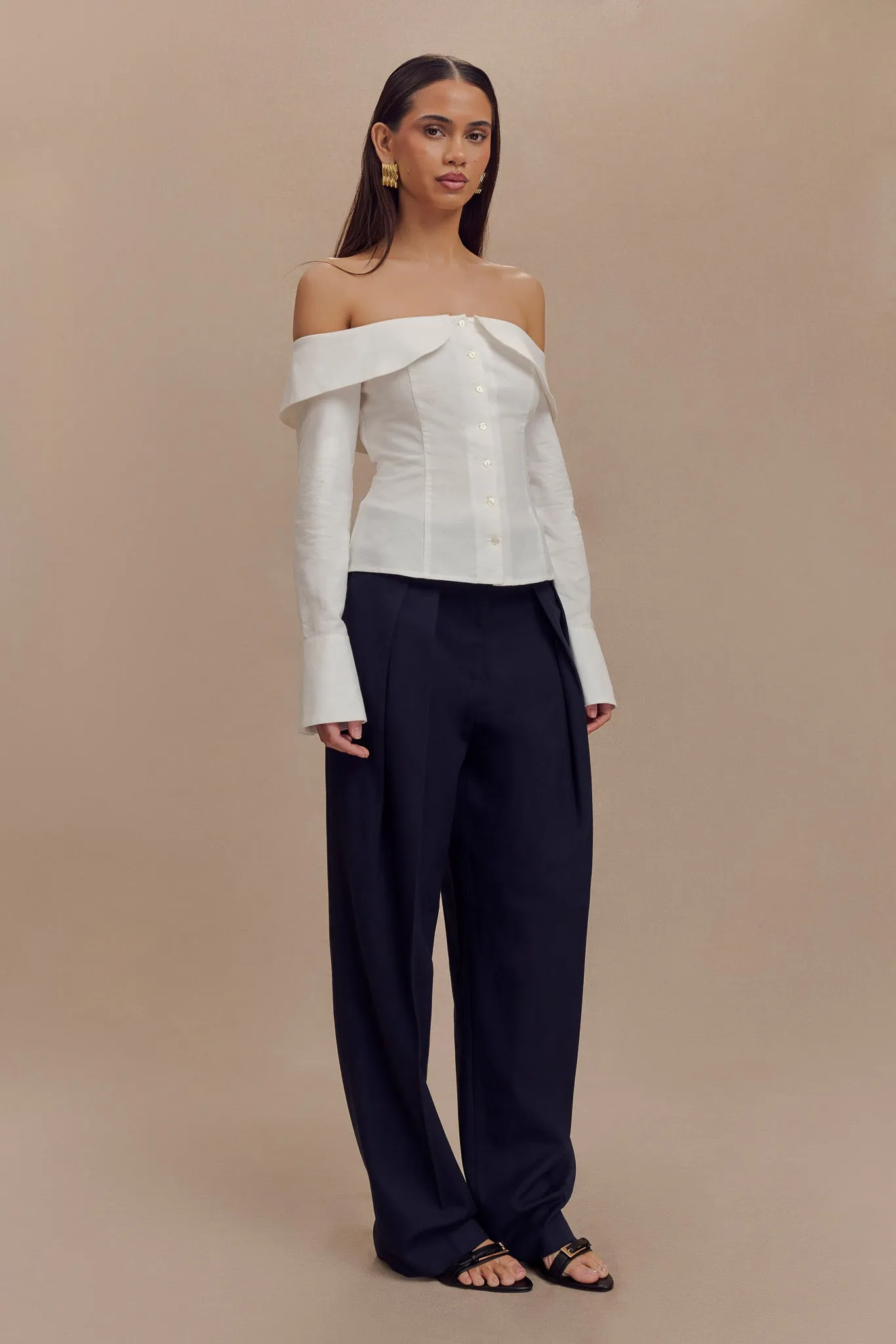 Spencer Off Shoulder Shirting Top - White