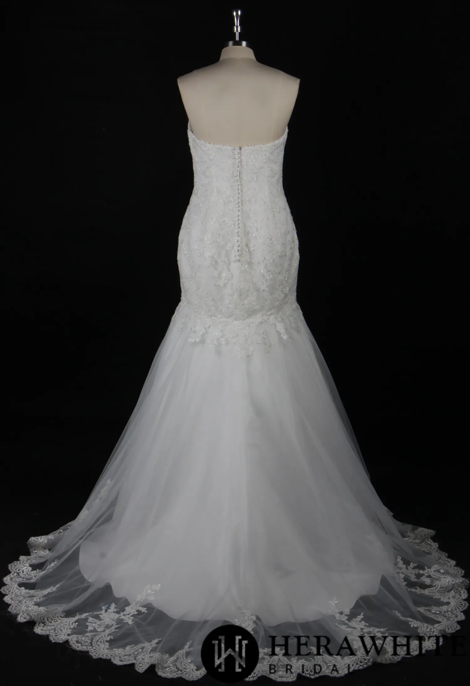 Strapless Embroidered Lace Fit and Flare Wedding Dress