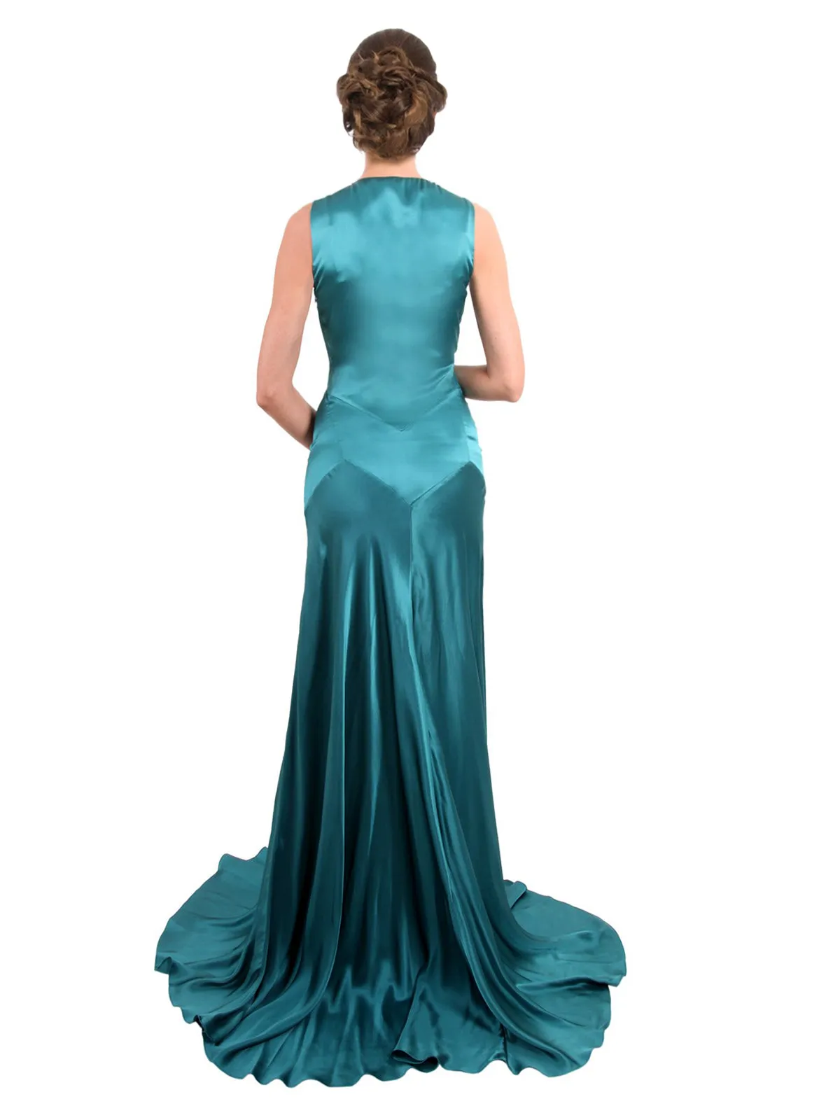 Sumptuous Jade Pleated Gown