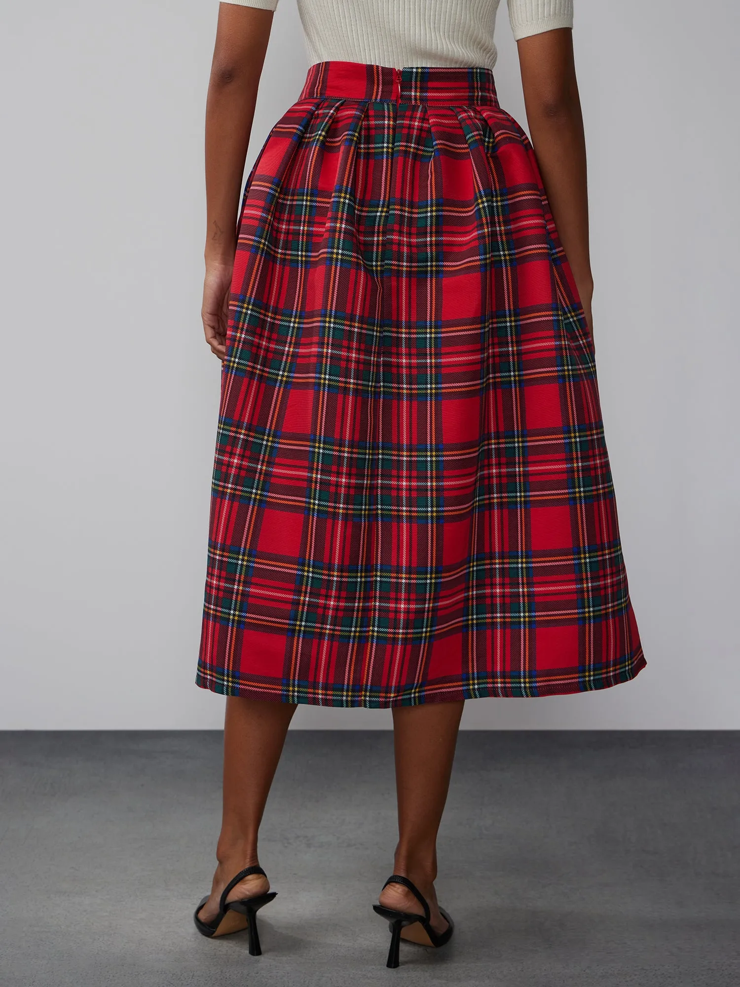 Tartan Pleated Midi Skirt