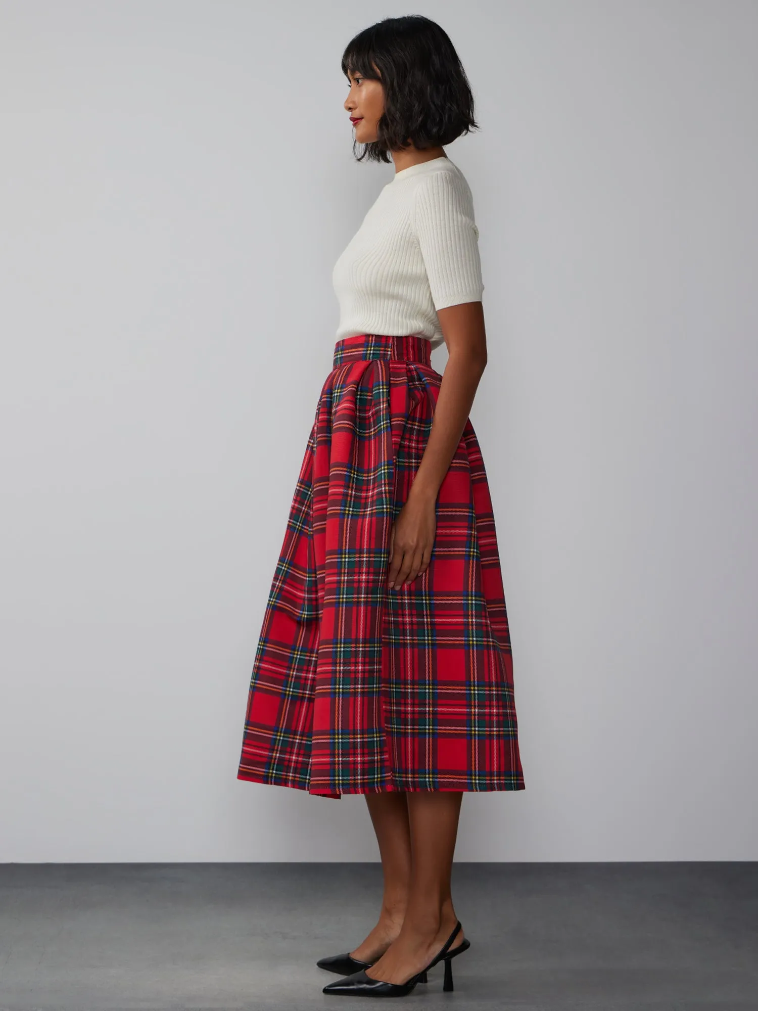 Tartan Pleated Midi Skirt