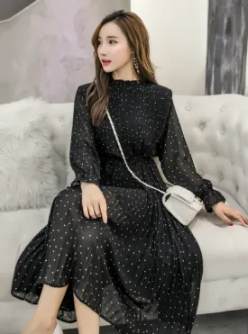 TastyHottie - WOMEN LONG SLEEVED POLKA DOT PLEATED DRESS