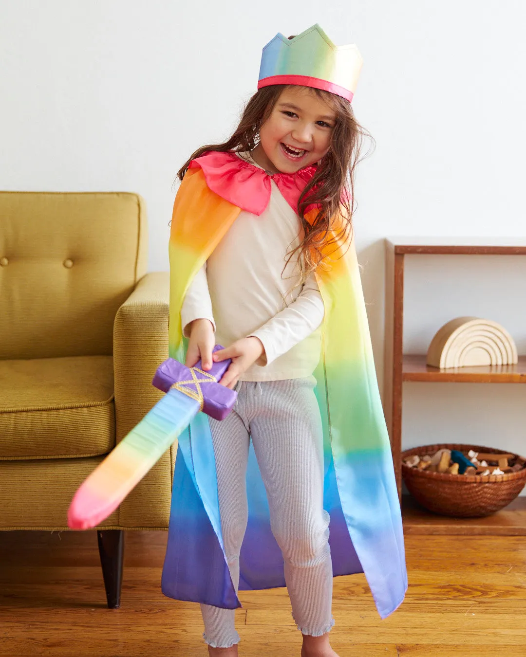 Unleash Imagination with the Luxurious Rainbow Silk Cape!